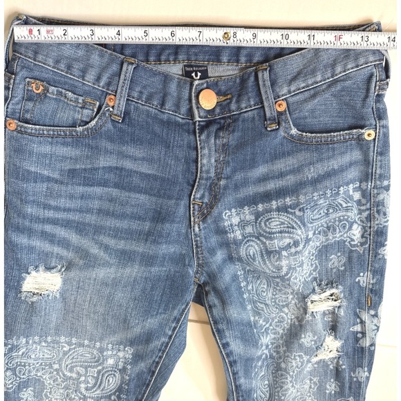 Distressed Boyfriend Jeans Bandana Patch True Religion Cameron Slim Women's 26 - Picture 13 of 16